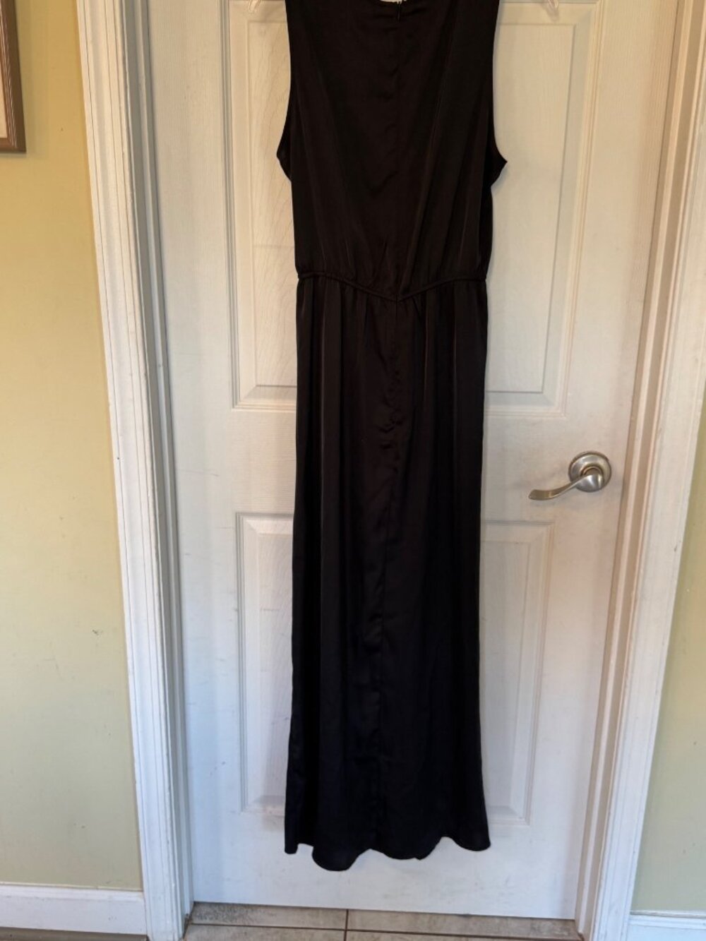 Prettygarden Sleeveless Black Draped Knot VNeck Maxi Dress Satin Large NWT - Picture 8 of 11